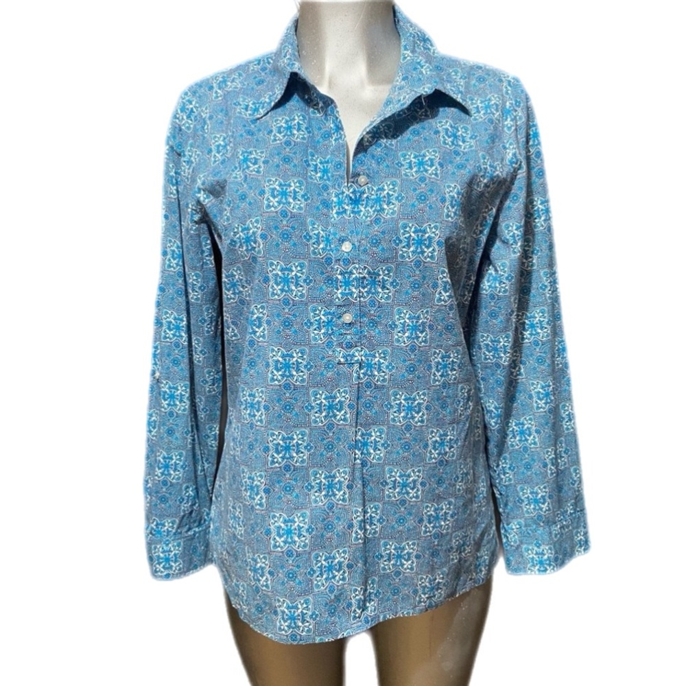 Talbots Mandala Henley Shirt Long Sleeve Cotton Boho Sz Medium Business Outdoor